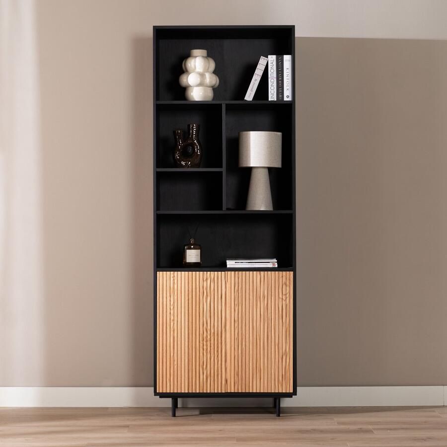 Bronx71 Wandkast Bradley zwart|blank eiken 80x220 cm