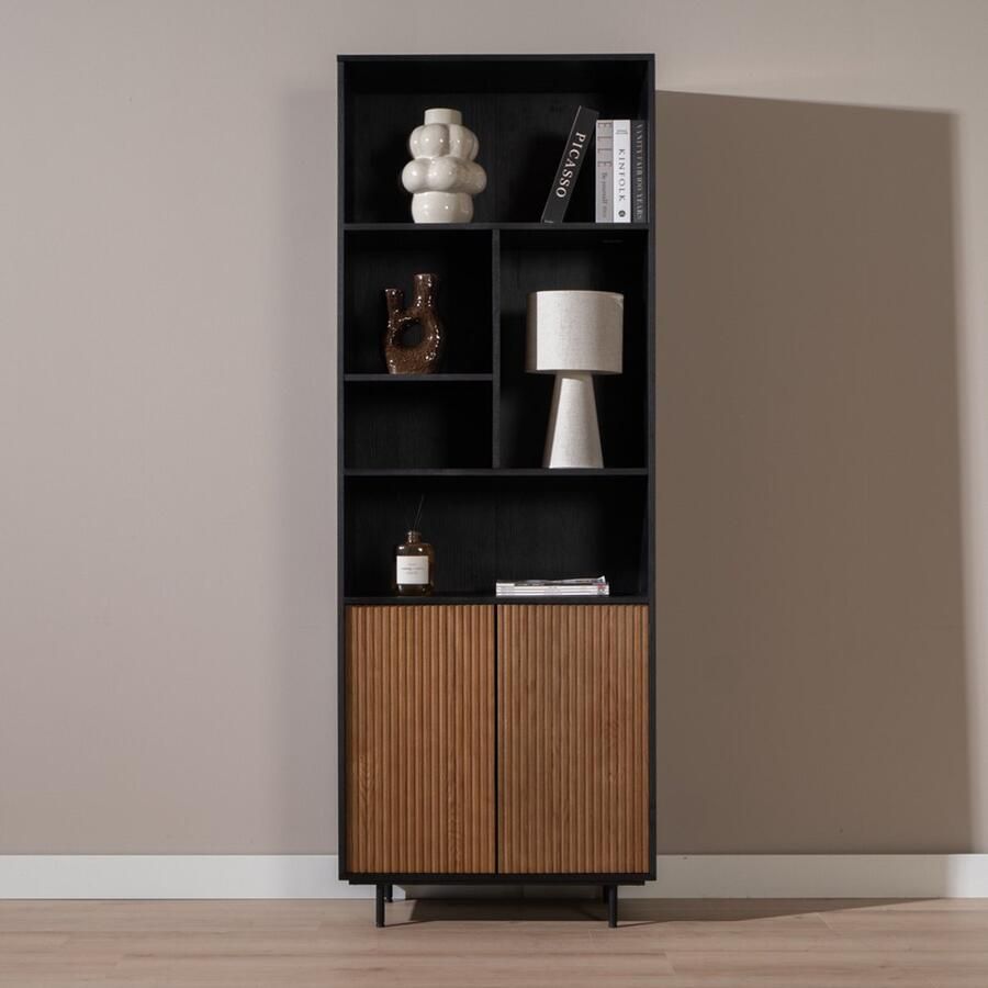 Bronx71 Wandkast Bradley zwart|rustiek eiken 80x220 cm