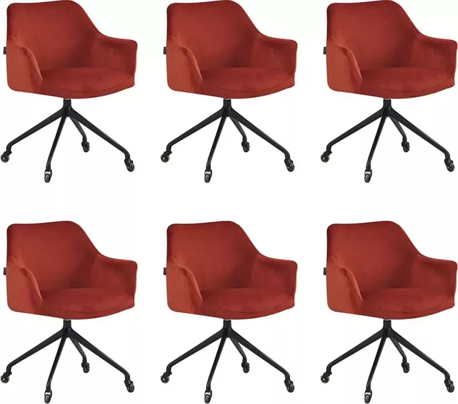 Bronx71 Eetkamerstoel met wieltjes Quinn koper velvet Eetkamerstoelen set van 6.