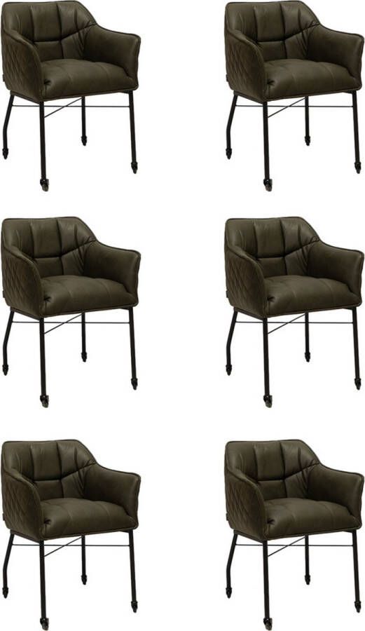 Bronx71 Eetkamerstoel met wieltjes Royce eco-leer groen eetkamerstoelen set van 6