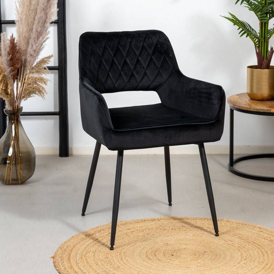Bronx71 Eetkamerstoel velvet Mika zwart Eetkamerstoelen met armleuning Stoel zwart Velvet eetkamerstoel met armleuning