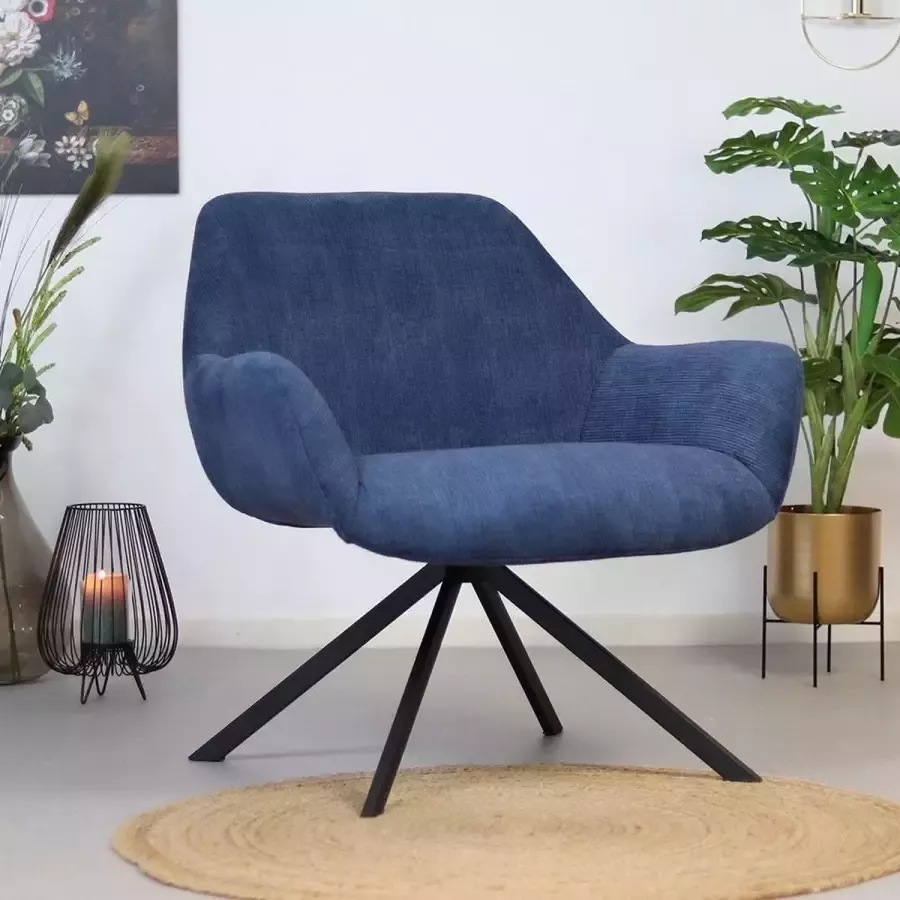 Bronx71 Fauteuil blauw Emily ribstof Zetel 1 persoons Relaxstoel Fauteuil blauw Fauteuil stof Fauteuils met armleuning - Foto 2