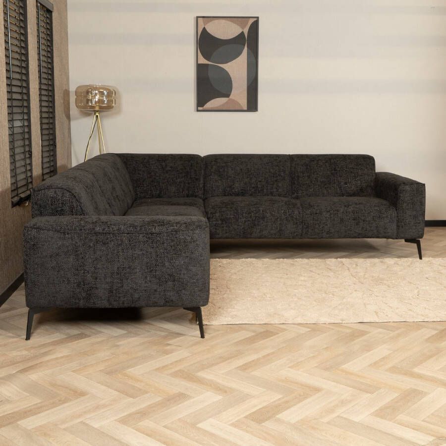 Bronx71 Hoekbank Vegas zwart stof chenille links rechts. - Foto 2