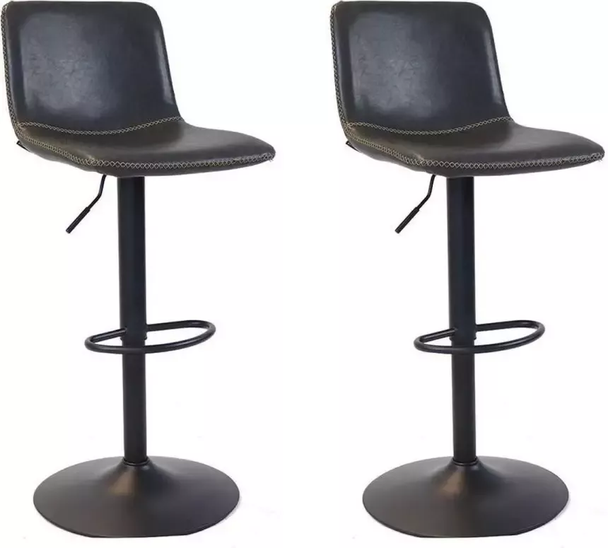 Bronx71 Industriële Barkruk Texas leer antraciet 60 76 cm draaibaar Barkrukken set van 2 barstoel