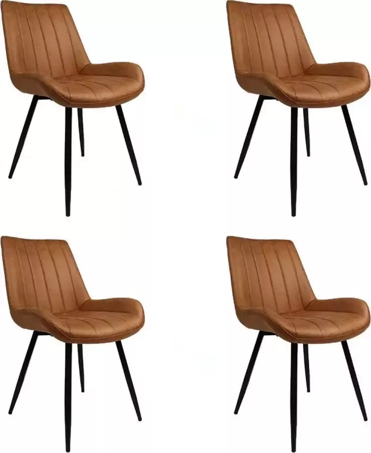 Bronx71 Industriële eetkamerstoel Brooke cognac Eetkamerstoelen set van 4