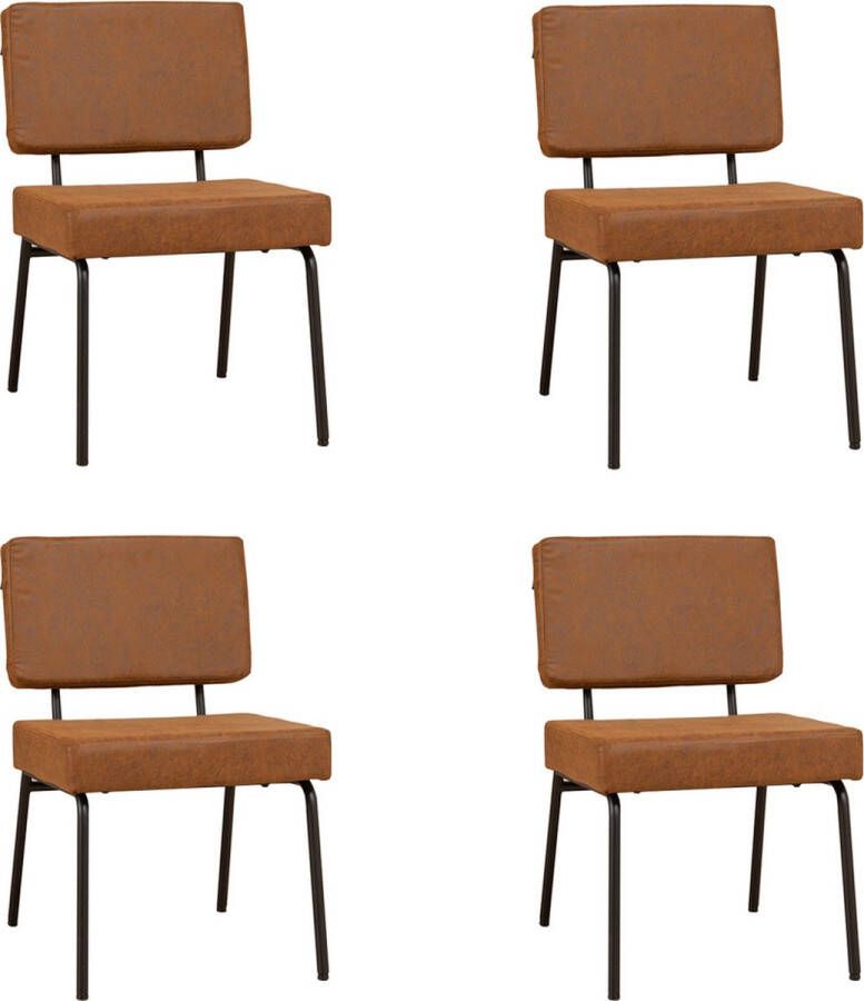 Bronx71 Industriële eetkamerstoel Espen cognac eco-leer Eetkamerstoelen set van 4