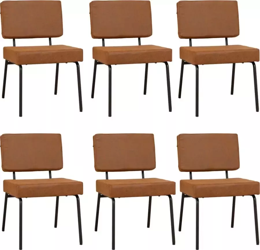 Bronx71 Industriële eetkamerstoel Espen cognac eco-leer Eetkamerstoelen set van 6