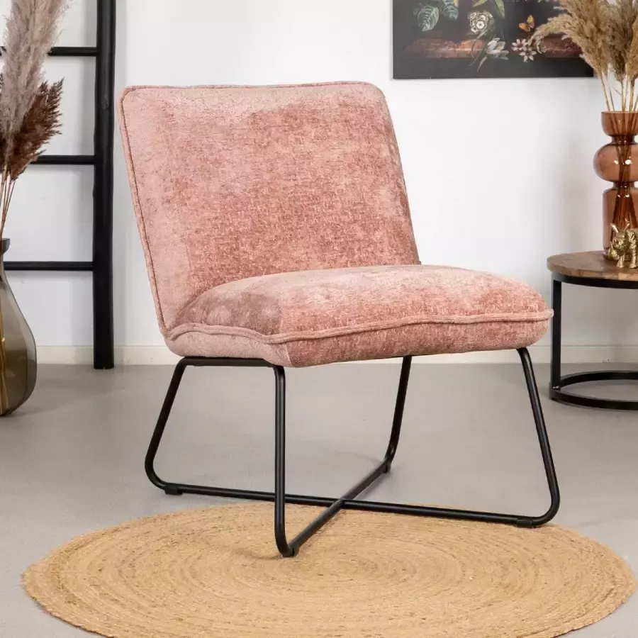 Bronx71 Kleine fauteuil Sophie chenille stof roze gemêleerd Roze fauteuil Zetel 1 persoons Relaxstoel - Foto 2