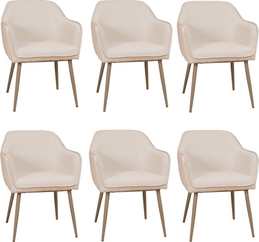 Bronx71 Scandinavische eetkamerstoel Elin beige gerecyclede stof Eetkamerstoelen set van 6