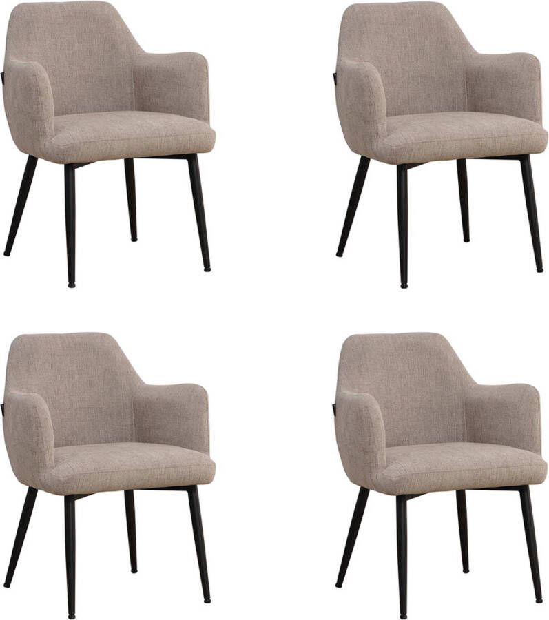 Bronx71 Scandinavische eetkamerstoel Lars taupe gerecyclede stof Eetkamerstoelen set van 4