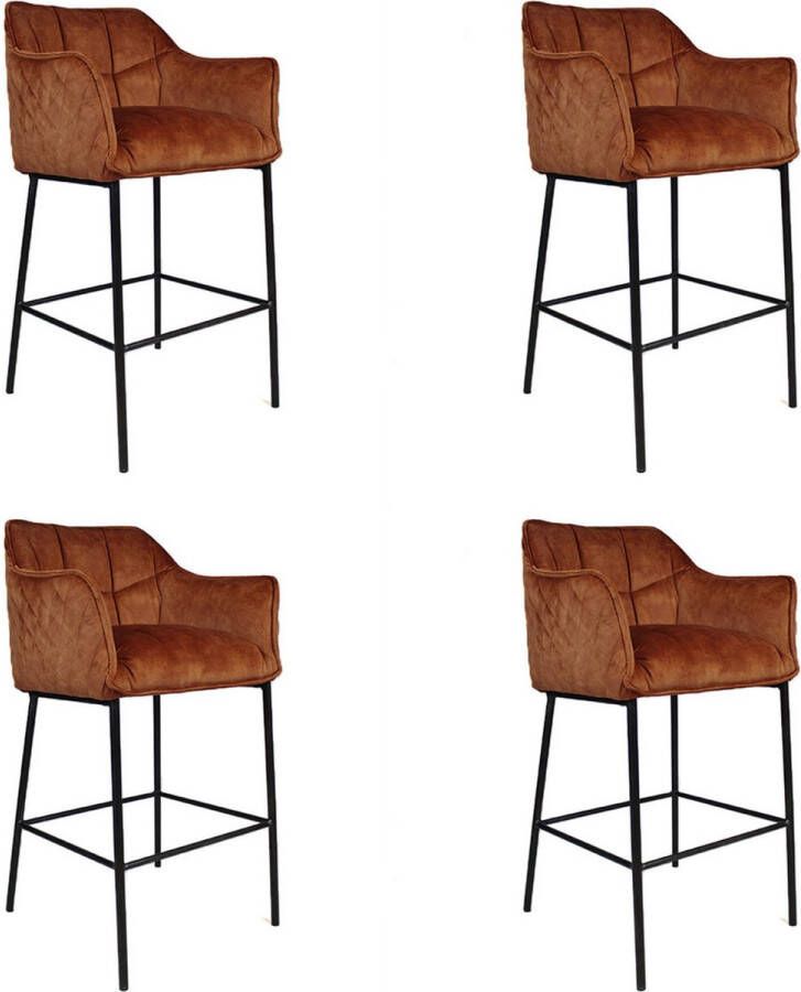 Bronx71 Velvet barkruk Jayron koper 82 cm Barkrukken set van 4