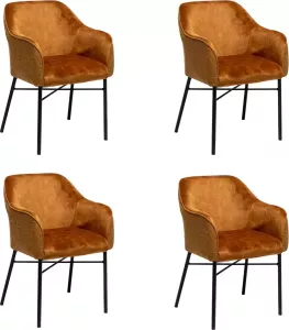 Bronx71 Velvet eetkamerstoel Chicago geweven stof okergeel Eetkamerstoelen set van 4