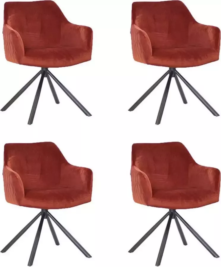 Bronx71 Velvet eetkamerstoel Furtado draaibaar koper Eetkamerstoelen set van 4 - Foto 1