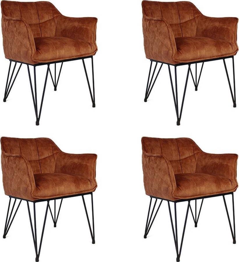 Bronx71 Velvet eetkamerstoel Jayron koper Eetkamerstoelen set van 4