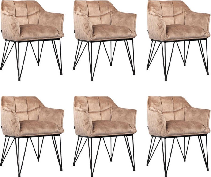 Bronx71 Velvet eetkamerstoel Jayron taupe Eetkamerstoelen set van 6