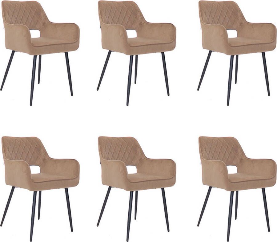 Bronx71 Velvet eetkamerstoel Mika taupe Eetkamerstoelen set van 6.