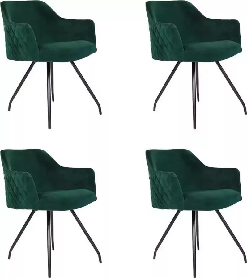 Bronx71 Velvet eetkamerstoel Nelly donkergroen Eetkamerstoelen set van 4