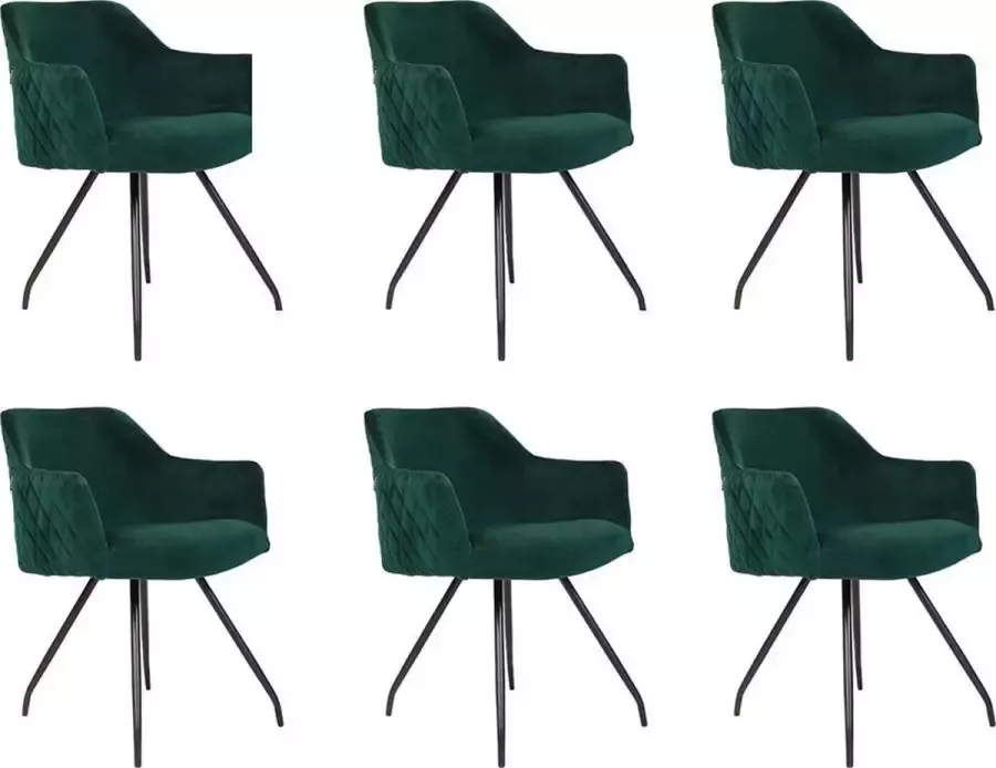 Bronx71 Velvet eetkamerstoel Nelly donkergroen Eetkamerstoelen set van 6