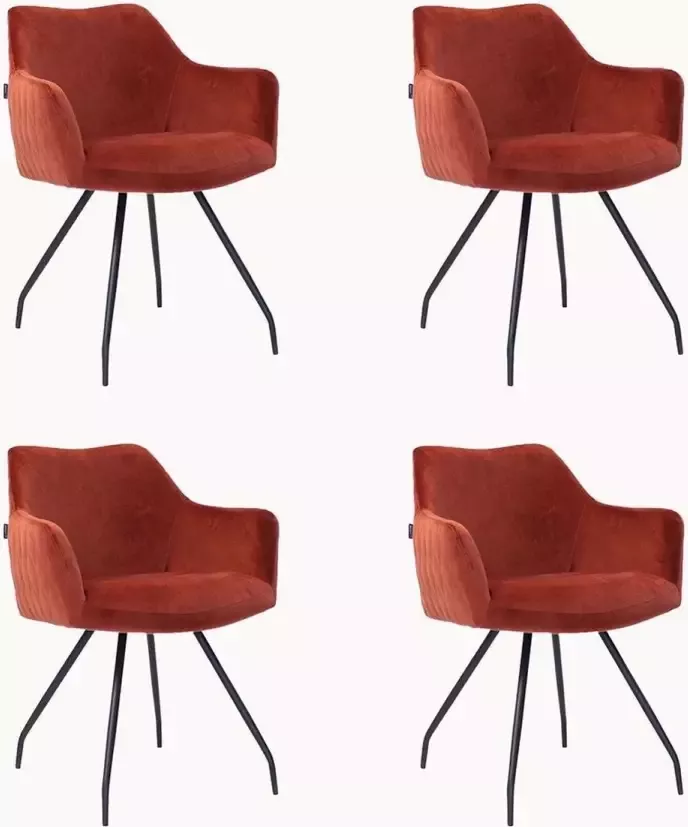 Bronx71 Velvet eetkamerstoel Nelly koper Eetkamerstoelen set van 4