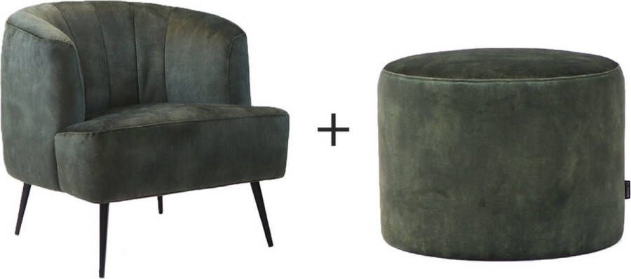 Bronx71 Velvet fauteuil Billy en velvet poef Beau donkergroen