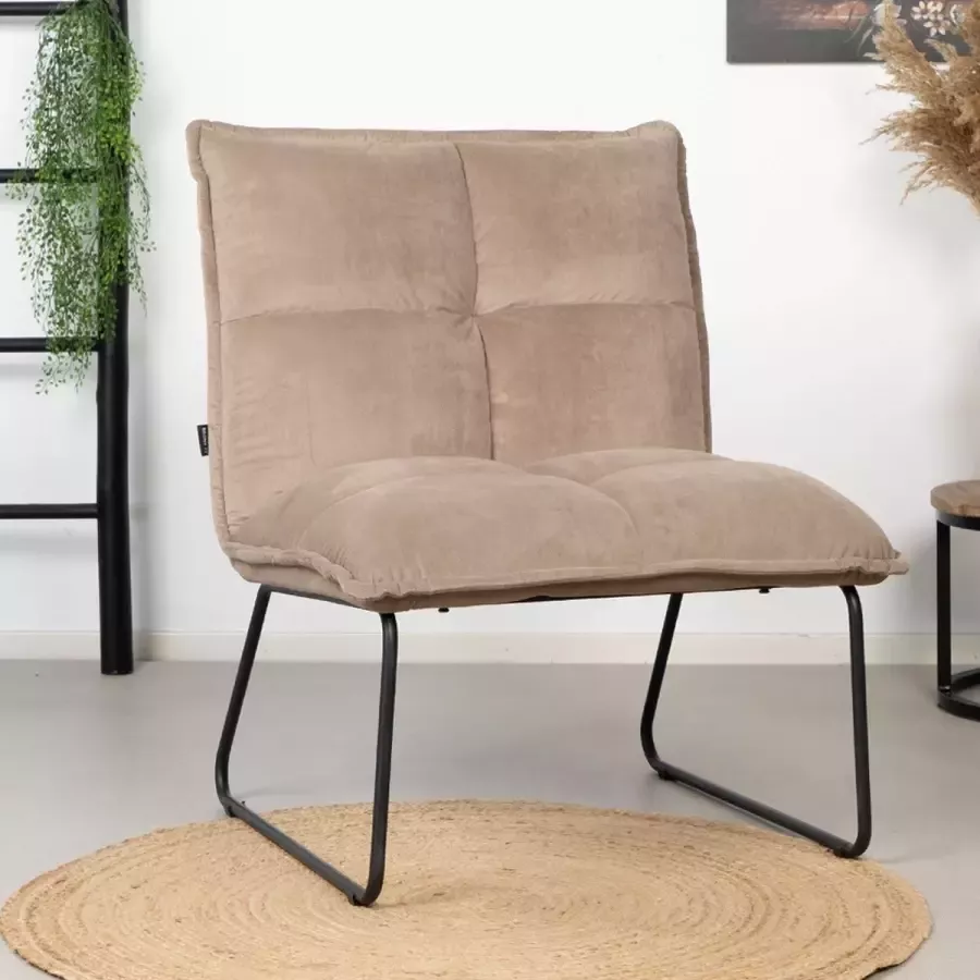 Bronx71 Velvet fauteuil taupe Malaga Zetel 1 persoons Relaxstoel Fauteuil zonder armleuning - Foto 2