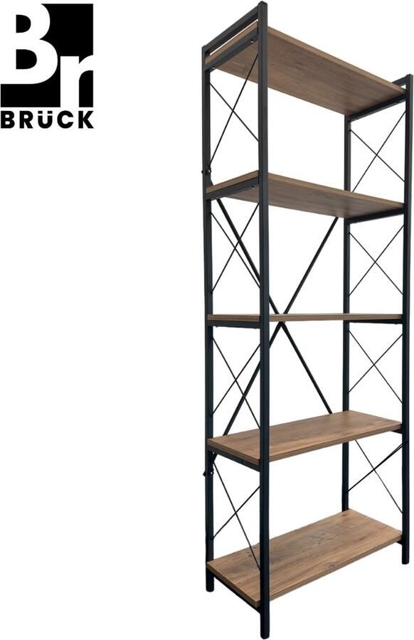 Brück Open Opbergkast met Gepoedercoat Metalen Onderstel Boekenkast Vakkenkast met 5 niveau&apos;s
