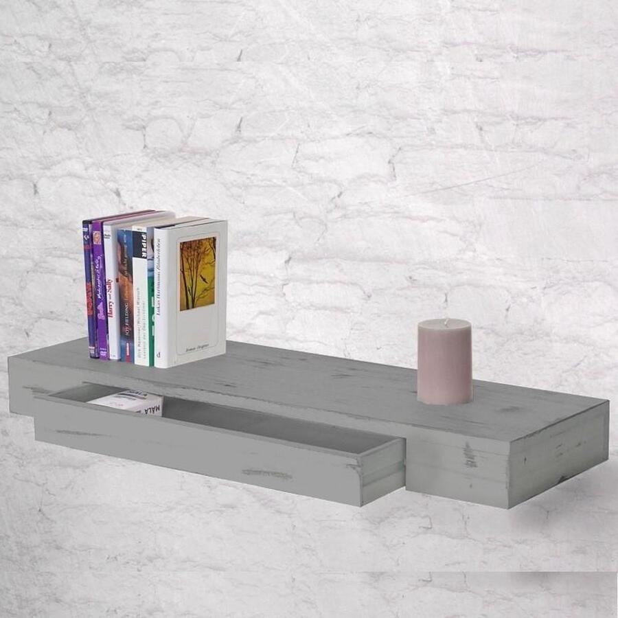 Brulo Wandplank lade Shabby Grijs