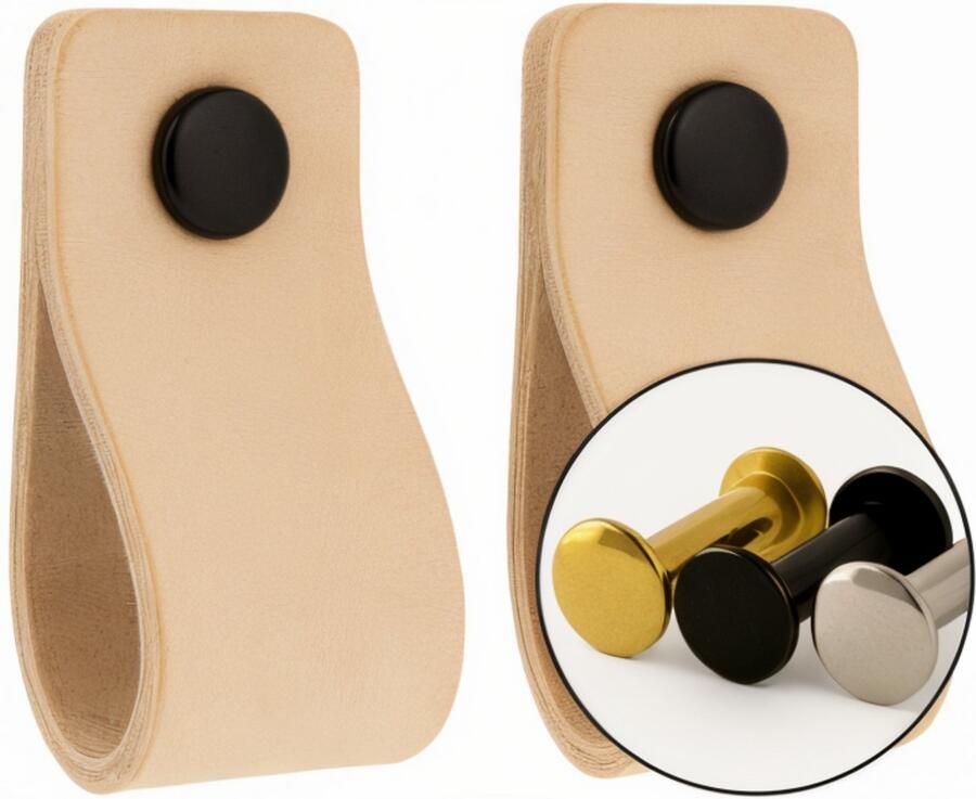 Brute Strength Leren handgrepen Naturel 2 stuks 12 5 x 2 5 cm incl. 3 kleuren schroeven handgrepen kast leer meubelgrepen handvaten kast leren lus