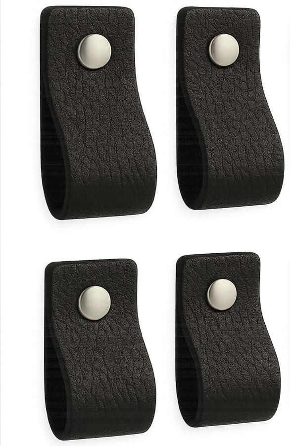 Brute Strength Leren handgrepen Zwart 4 stuks 12 5 x 2 5 cm incl. 3 kleuren schroeven Handgrepen leer Zwarte leren meubelgreep Leren handvaten kast Leren lus Handgreep kast leer Leren greepjes Handvat leer Leren deurgreep Leren handgreep