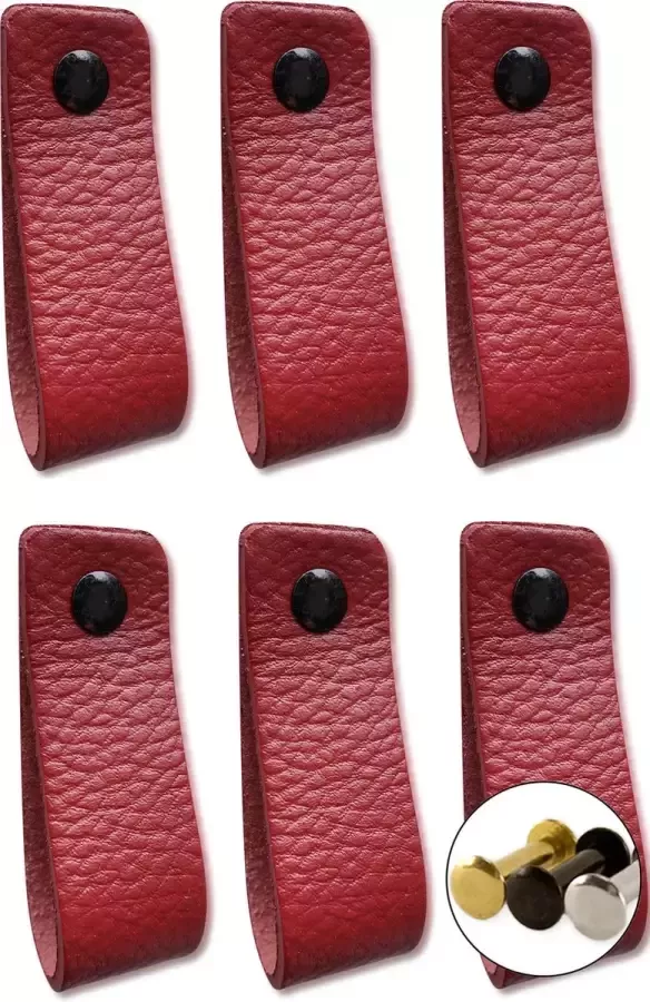 Brute Strength Leren handgrepen Bordeaux Rood 12 stuks 16 5 x 2 5 cm incl. 3 kleuren schroeven Handgrepen kast leer Leren meubelgreep Leren handvaten kast Leren lus Rode handgreep leer Leren greepjes Handvat leer Leren deurgreep