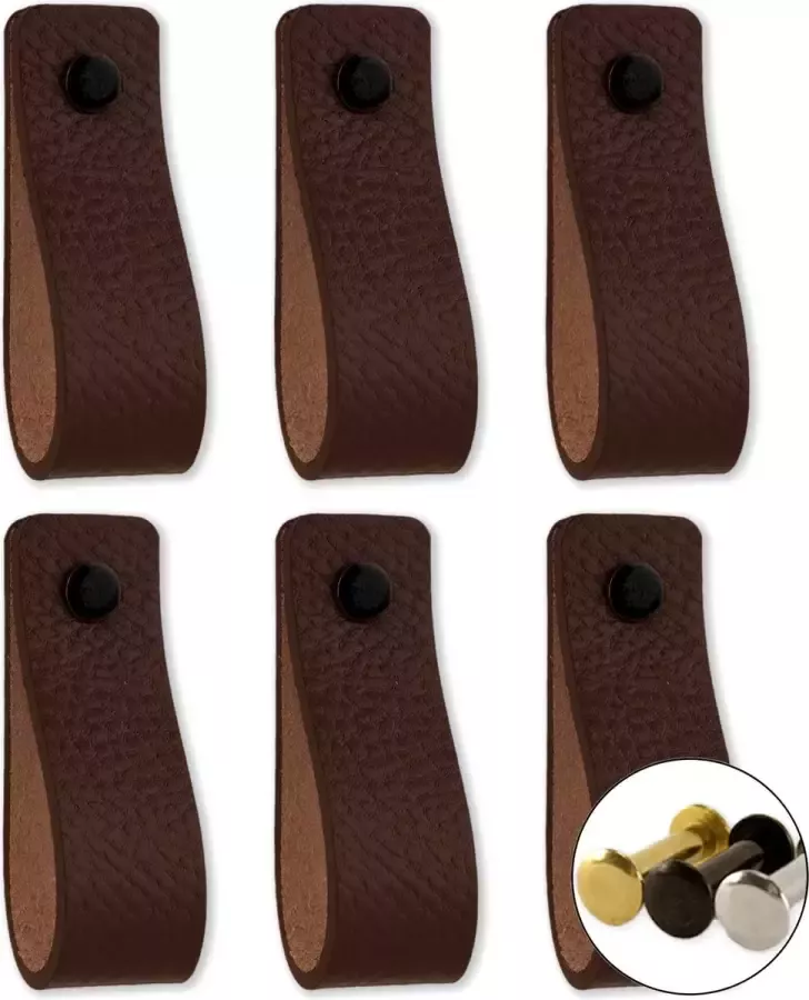 Brute Strength Leren handgrepen Bruin 12 stuks 16 5 x 2 5 cm incl. 3 kleuren schroeven Handgrepen leer Leren meubelgreep Leren handvaten kast Leren lus Handgreep kast leer Leren greepjes Handvat leer Leren deurgreep Bruine leren handgreep