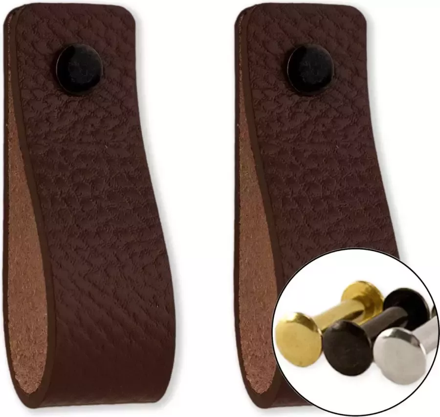 Brute Strength Leren handgrepen Bruin 2 stuks 16 5 x 2 5 cm incl. 3 kleuren schroeven Handgrepen leer Leren meubelgreep Leren handvaten kast Leren lus Handgreep kast leer Leren greepjes Handvat leer Leren deurgreep Bruine leren handgreep