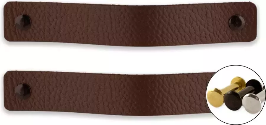 Brute Strength Leren handgrepen Bruin 2 stuks 20 x 2 5 cm incl. 3 kleuren schroeven Handgrepen leer Leren meubelgreep Leren handvaten kast Leren lus Handgreep kast leer Leren greepjes Handvat leer Leren deurgreep Bruine leren handgreep