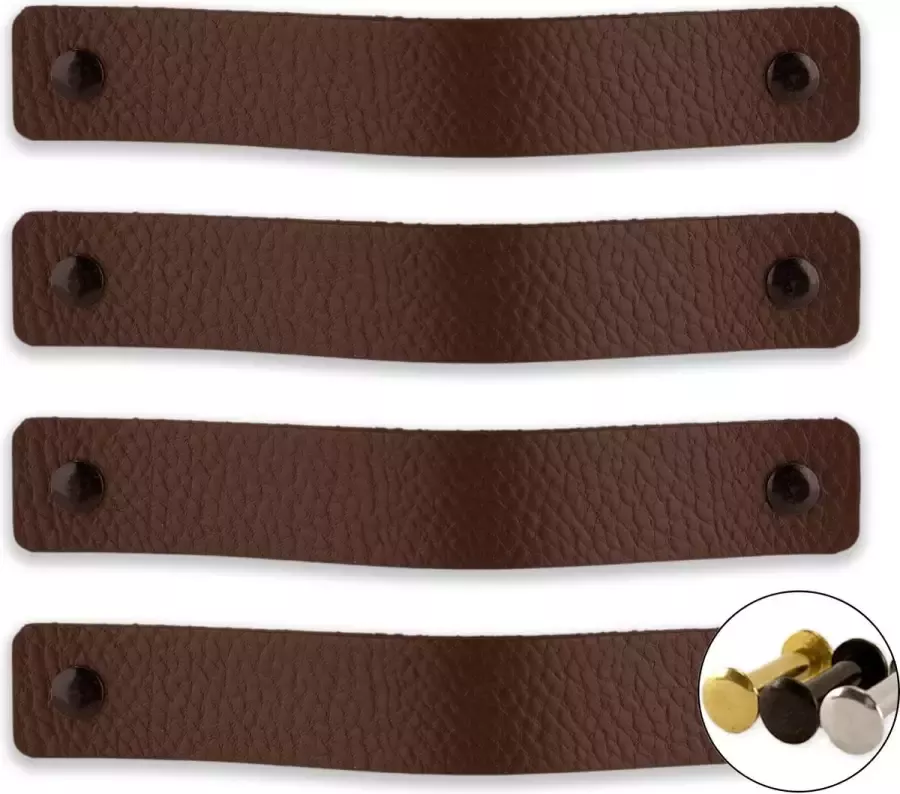 Brute Strength Leren handgrepen Bruin 4 stuks 20 x 2 5 cm incl. 3 kleuren schroeven Handgrepen leer Leren meubelgreep Leren handvaten kast Leren lus Handgreep kast leer Leren greepjes Handvat leer Leren deurgreep Bruine leren handgreep