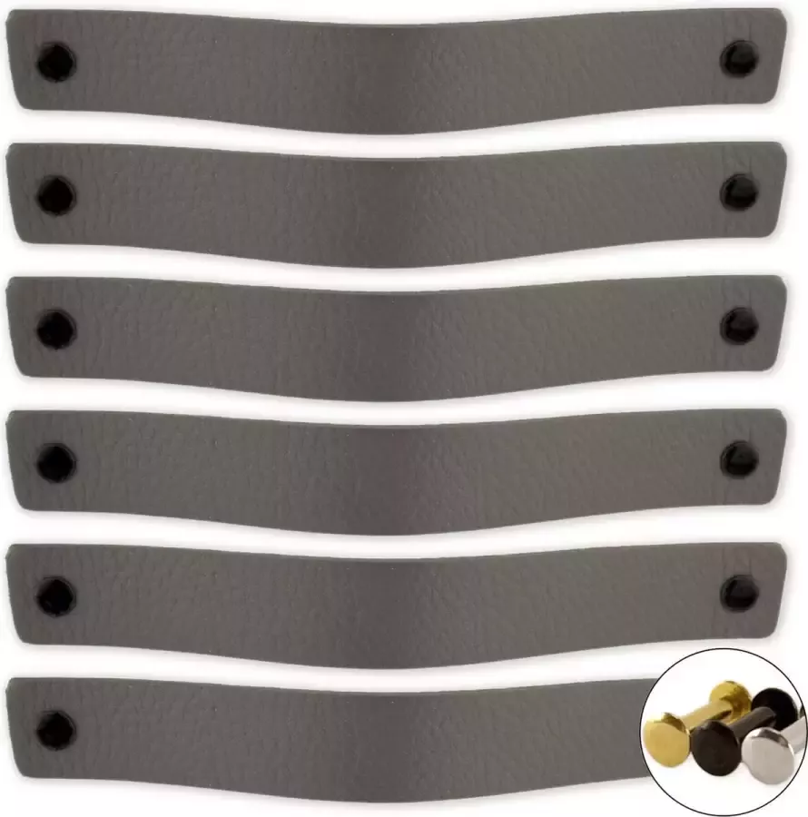 Brute Strength Leren handgrepen Grijs 24 stuks 20 0 x 2 5 cm incl. 3 kleuren schroeven- Grijze handgrepen leer Leren meubelgreep Leren handvaten kast Leren lus Handgreep kast leer Leren greepjes Handvat leer Leren deurgreep Leren handgreep