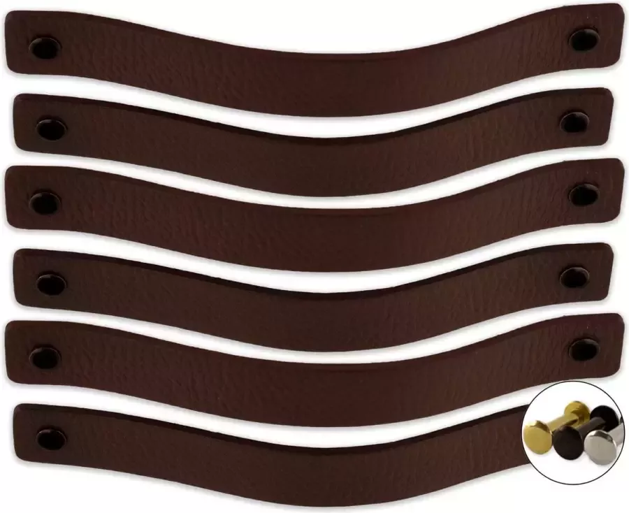 Brute Strength Leren handgrepen Kastanje Bruin 24 stuks 20 x 2 5 cm incl. 3 kleuren schroeven Handgrepen leer Leren meubelgreep Leren handvaten kast Leren lus Handgreep kast leer Leren greepjes Handvat leer Leren handgreep