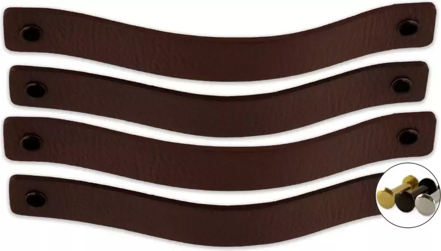 Brute Strength Leren handgrepen Kastanje Bruin 4 stuks 20 x 2 5 cm incl. 3 kleuren schroeven handgrepen kast leer meubelgrepen handvaten kast leren lus