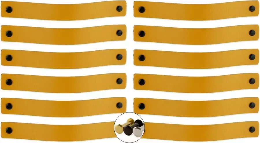 Brute Strength Leren handgrepen Okergeel 12 stuks 20 0 x 2 5 cm incl. 3 kleuren schroeven Gele handgrepen leer Leren meubelgreep Leren handvaten kast Leren lus Handgreep leer Leren greepjes Handvat leer Leren deurgreep Leren handgreep