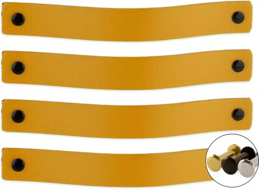 Brute Strength Leren handgrepen Okergeel 4 stuks 20 0 x 2 5 cm incl. 3 kleuren schroeven Gele handgrepen leer Leren meubelgreep Leren handvaten kast Leren lus Handgreep leer Leren greepjes Handvat leer Leren deurgreep Leren handgreep geel