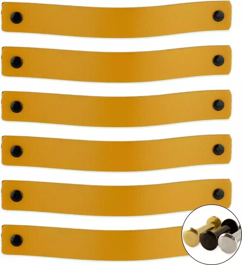 Brute Strength Leren handgrepen Okergeel 6 stuks 20 0 x 2 5 cm incl. 3 kleuren schroeven Gele handgrepen leer Leren meubelgreep Leren handvaten kast Leren lus Handgreep leer Leren greepjes Handvat leer Leren deurgreep Leren handgreep geel