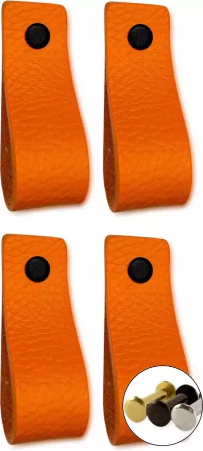 Brute Strength Leren handgrepen Oranje 4 stuks 16 5 x 2 5 cm incl. 3 kleuren schroeven handgrepen kast leer meubelgrepen handvaten kast leren lus