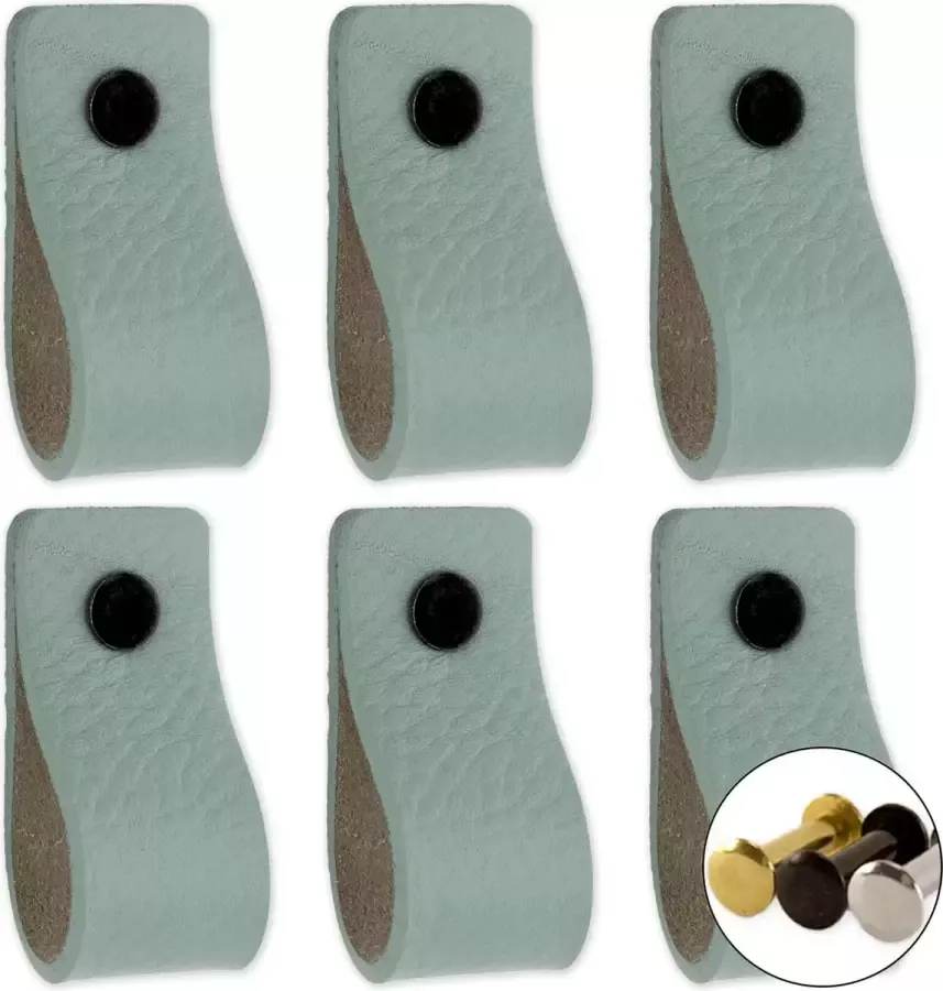 Brute Strength Leren handgrepen Vaalgroen 12 stuks 12 5 x 2 5 cm incl. 3 kleuren schroeven- Groene handgrepen leer Leren meubelgreep Leren handvaten kast Leren lus Handgreep leer Leren greepjes Handvat leer Leren deurgreep Leren handgreep