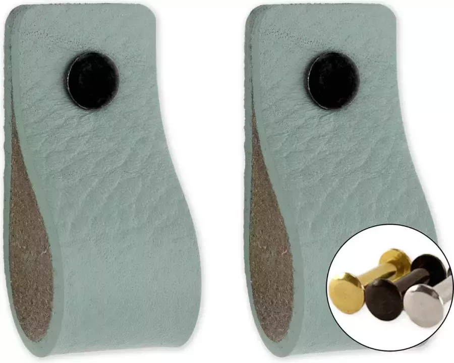 Brute Strength Leren handgrepen Vaalgroen 2 stuks 12 5 x 2 5 cm incl. 3 kleuren schroeven Handgrepen leer Leren meubelgreep Leren handvaten kast Leren lus Handgreep kast leer Leren greepjes Handvat leer Leren deurgreep Leren handgreep