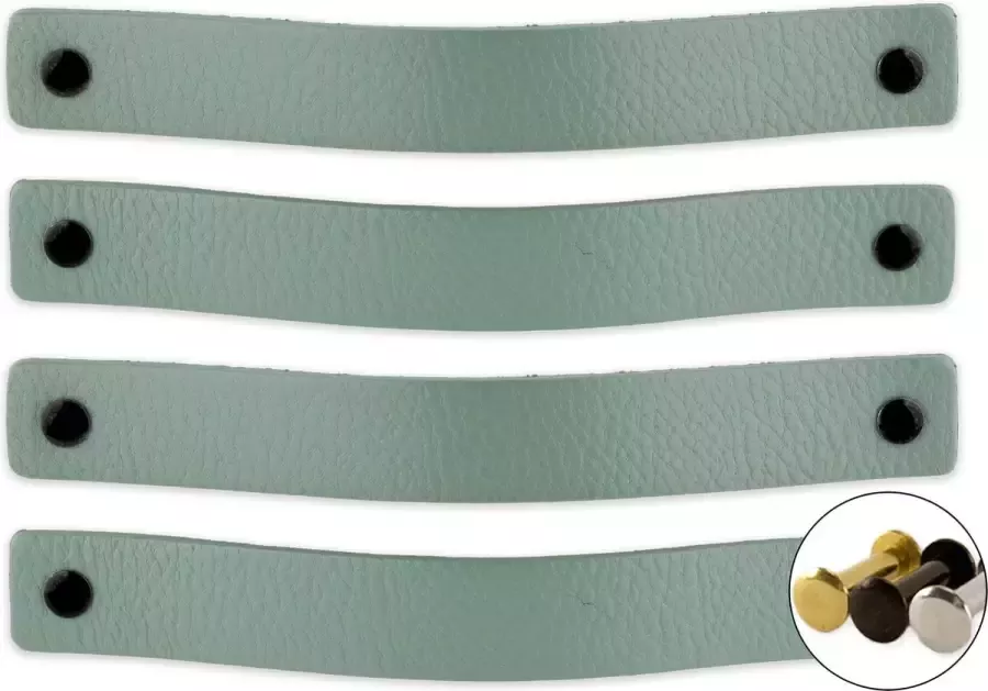 Brute Strength Leren handgrepen Vaalgroen 4 stuks 20 0 x 2 5 cm incl. 3 kleuren schroeven Handgrepen leer Leren meubelgreep Leren handvaten kast Leren lus Handgreep kast leer Leren greepjes Handvat leer Leren deurgreep Leren handgreep