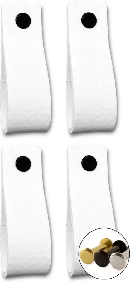Brute Strength Leren handgrepen Wit 4 stuks 16 5 x 2 5 cm incl. 3 kleuren schroeven handgrepen kast leer meubelgrepen handvaten kast leren lus