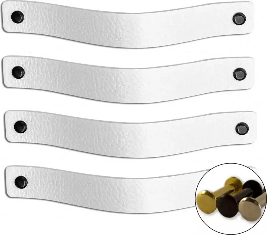 Brute Strength Leren handgrepen Wit 4 stuks 20 0 x 2 5 cm incl. 3 kleuren schroeven Witte Handgrepen leer Leren meubelgreep Leren handvaten kast Leren lus Handgreep kast leer Leren greepjes Handvat leer Leren deurgreep Leren handgreep