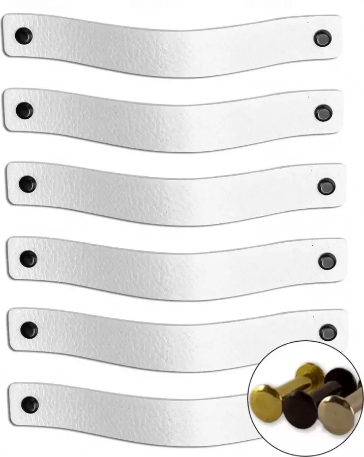 Brute Strength Leren handgrepen Wit 6 stuks 20 0 x 2 5 cm incl. 3 kleuren schroeven Witte Handgrepen leer Leren meubelgreep Leren handvaten kast Leren lus Handgreep kast leer Leren greepjes Handvat leer Leren deurgreep Leren handgreep