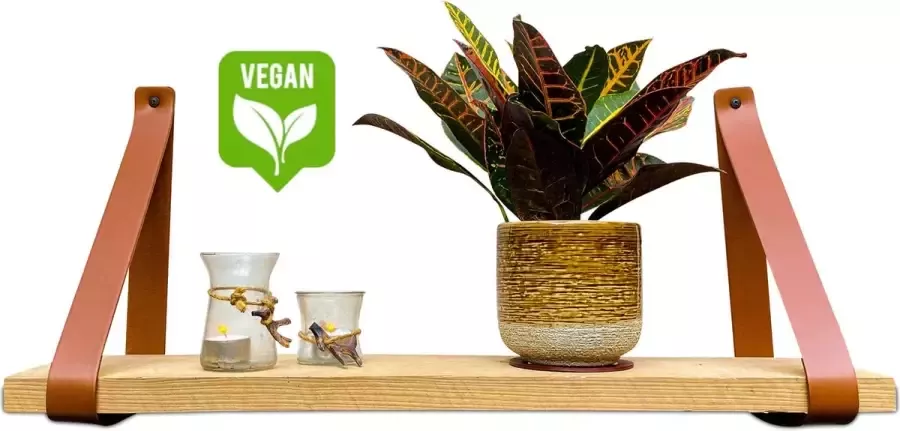 Brute Strength Leren plankdragers Cognac 2 stuks PU lederen planken dragers Kunstleer plank dragers Wandplank industrieel Legplankdrager Schapdrager