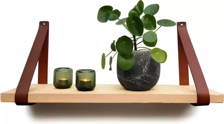 Brute Strength Leren plankdragers Cognac 4 stuks Echt lederen planken dragers Wandplank industrieel Legplankdrager Schapdrager