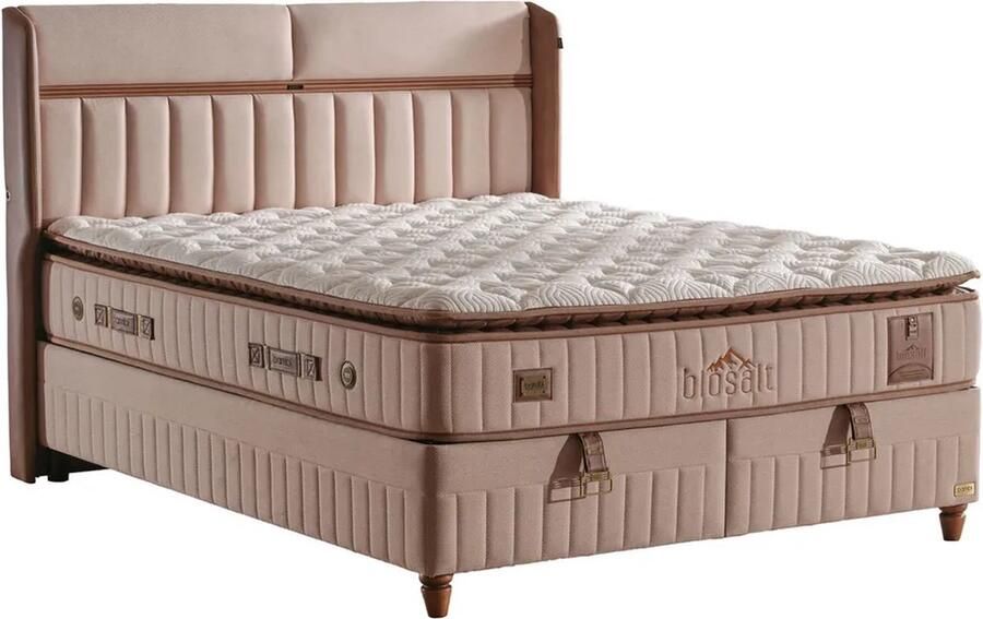 BSS Bedding Bambi Biosalt Bed Boxspring Set Complete Boxspring 180x200 Slaapkamerbed 1 x Matras met Topper 2 x Bedbox 1 x Hoofdbord